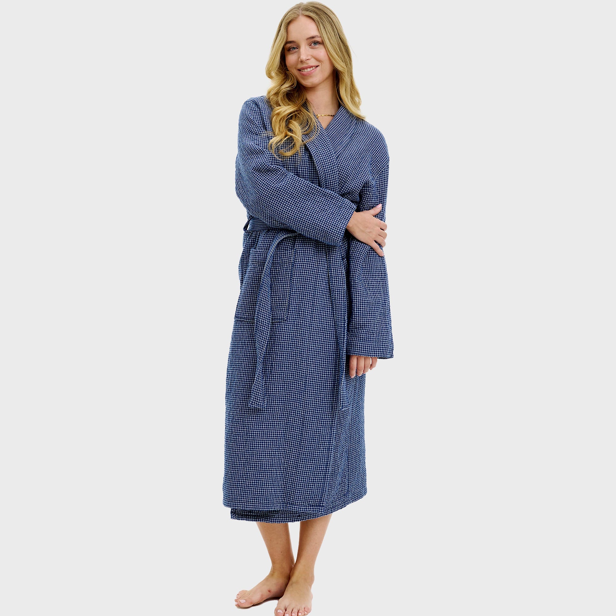 Bademantel blau kariert - Einheitsgröße